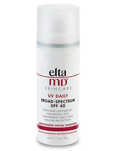 EltaMD UV Daily Moisturizer with SPF Face Sunscreen with Hyaluronic Acid, Broad Spectrum SPF 40 Face Sunscreen Moisturizer, Non greasy, Sheer Lotion, Mineral-Based Sun Protection, 1.7 oz
