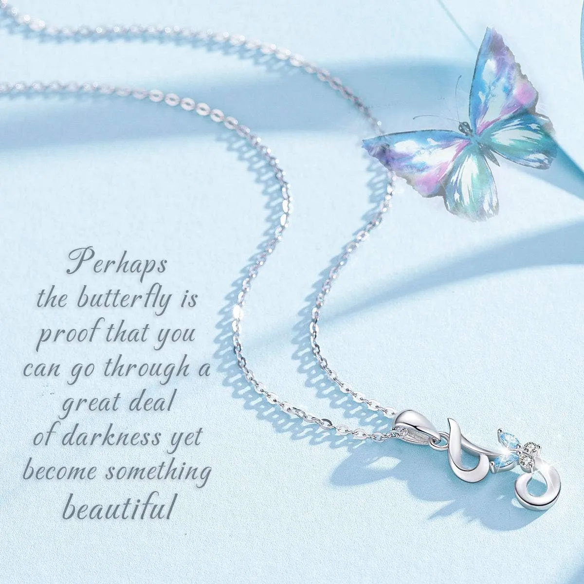 EUDORA Sterling Silver Butterfly Initial Necklaces for Women, Elegant Letter Neckles Personalized Gift for Mother, Sister, Daughter, 18 inch Chai