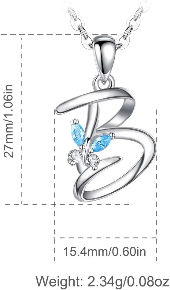 EUDORA Sterling Silver Butterfly Initial Necklaces for Women, Elegant Letter Neckles Personalized Gift for Mother, Sister, Daughter, 18 inch Chai