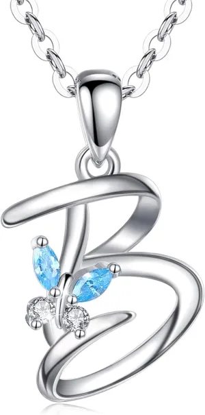 EUDORA Sterling Silver Butterfly Initial Necklaces for Women, Elegant Letter Neckles Personalized Gift for Mother, Sister, Daughter, 18 inch Chai