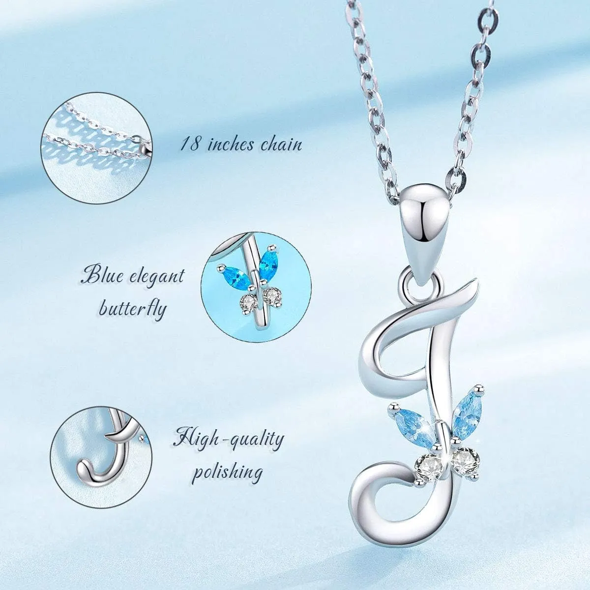 EUDORA Sterling Silver Butterfly Initial Necklaces for Women, Elegant Letter Neckles Personalized Gift for Mother, Sister, Daughter, 18 inch Chai