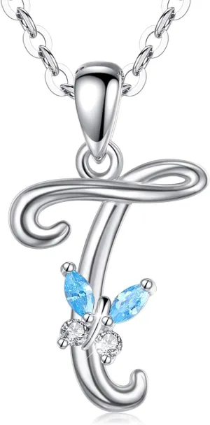 EUDORA Sterling Silver Butterfly Initial Necklaces for Women, Elegant Letter Neckles Personalized Gift for Mother, Sister, Daughter, 18 inch Chai