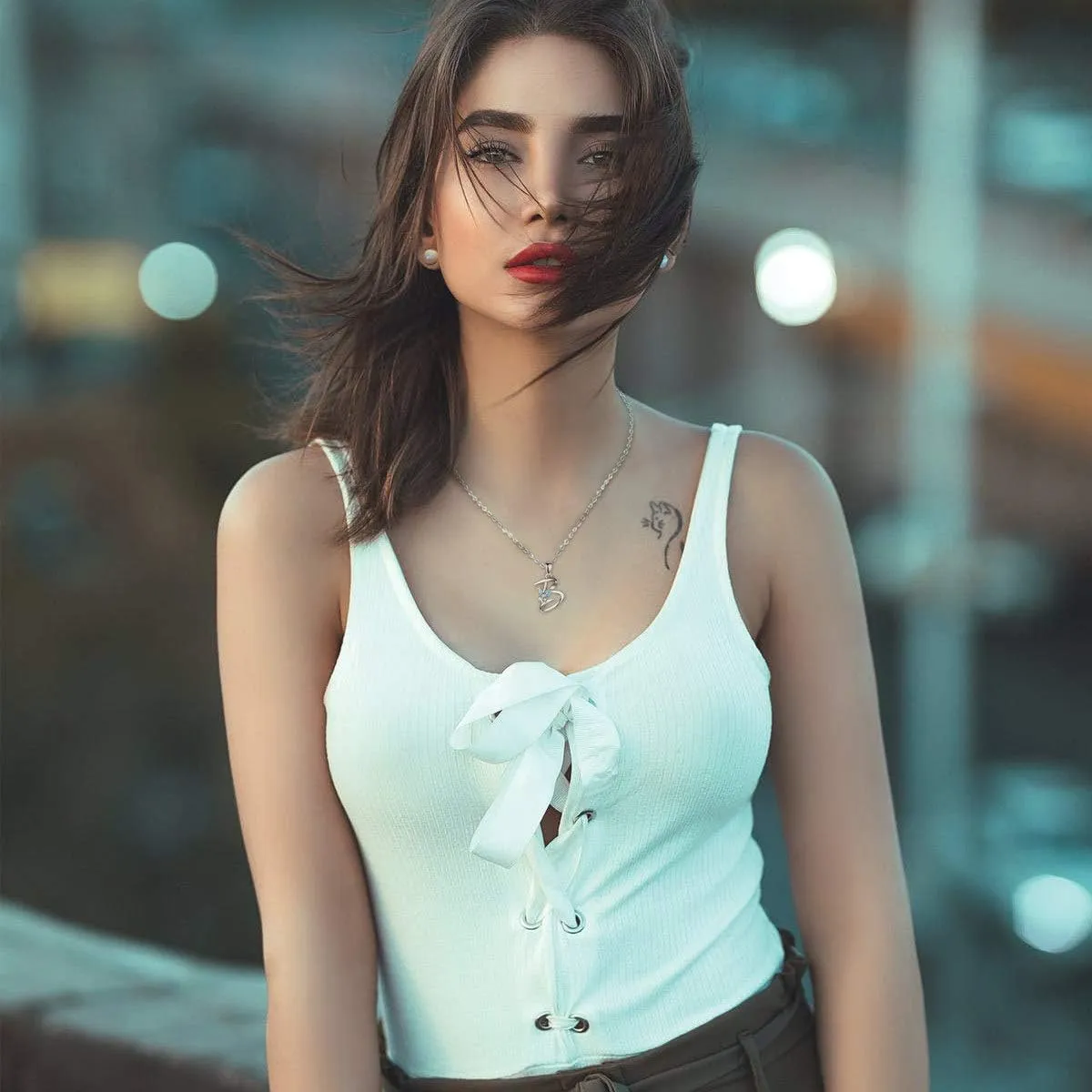 EUDORA Sterling Silver Butterfly Initial Necklaces for Women, Elegant Letter Neckles Personalized Gift for Mother, Sister, Daughter, 18 inch Chai