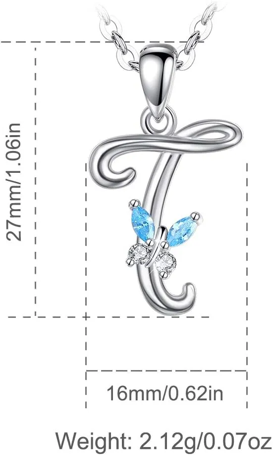 EUDORA Sterling Silver Butterfly Initial Necklaces for Women, Elegant Letter Neckles Personalized Gift for Mother, Sister, Daughter, 18 inch Chai