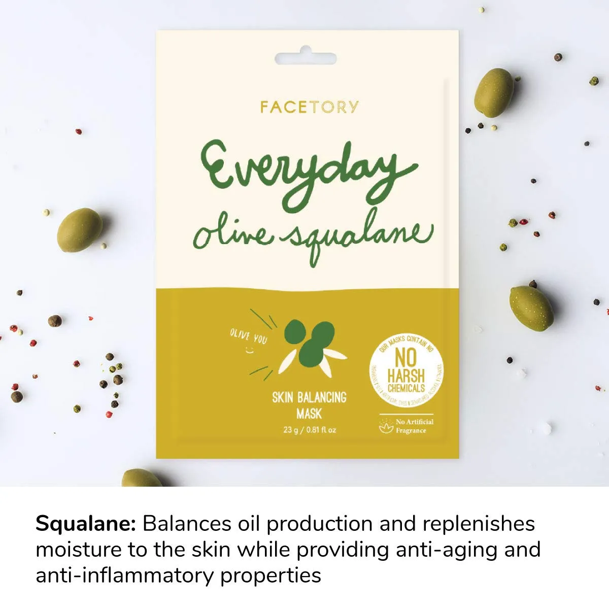 Everyday Olive Squalane Skin Balancing Mask With No Harsh Chemicals - Balancing, Rejuvenating, and Moisturizing (Pack of 5)