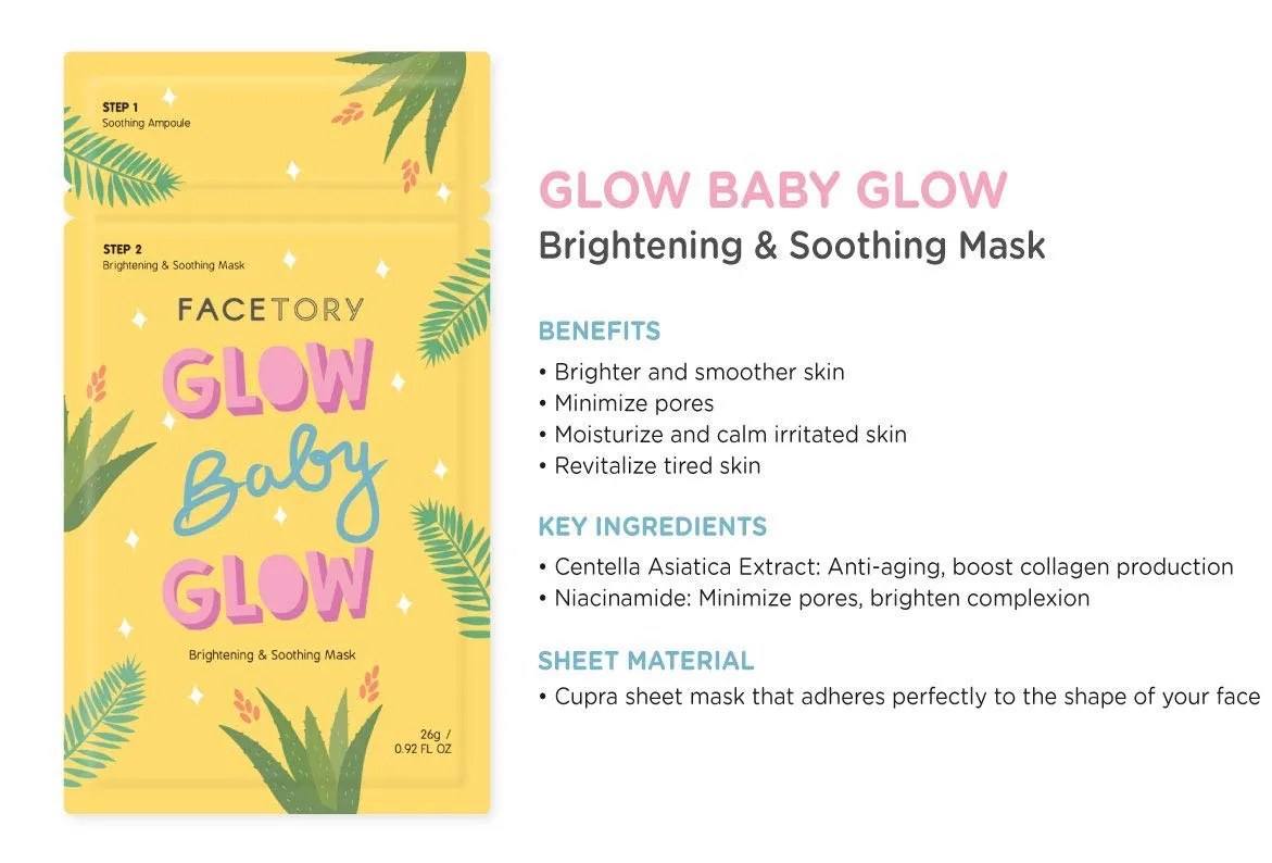 FaceTory 6 Sheet Mask Gift Set | Hydrate, Brighten, Moisturize for Glowing Skin