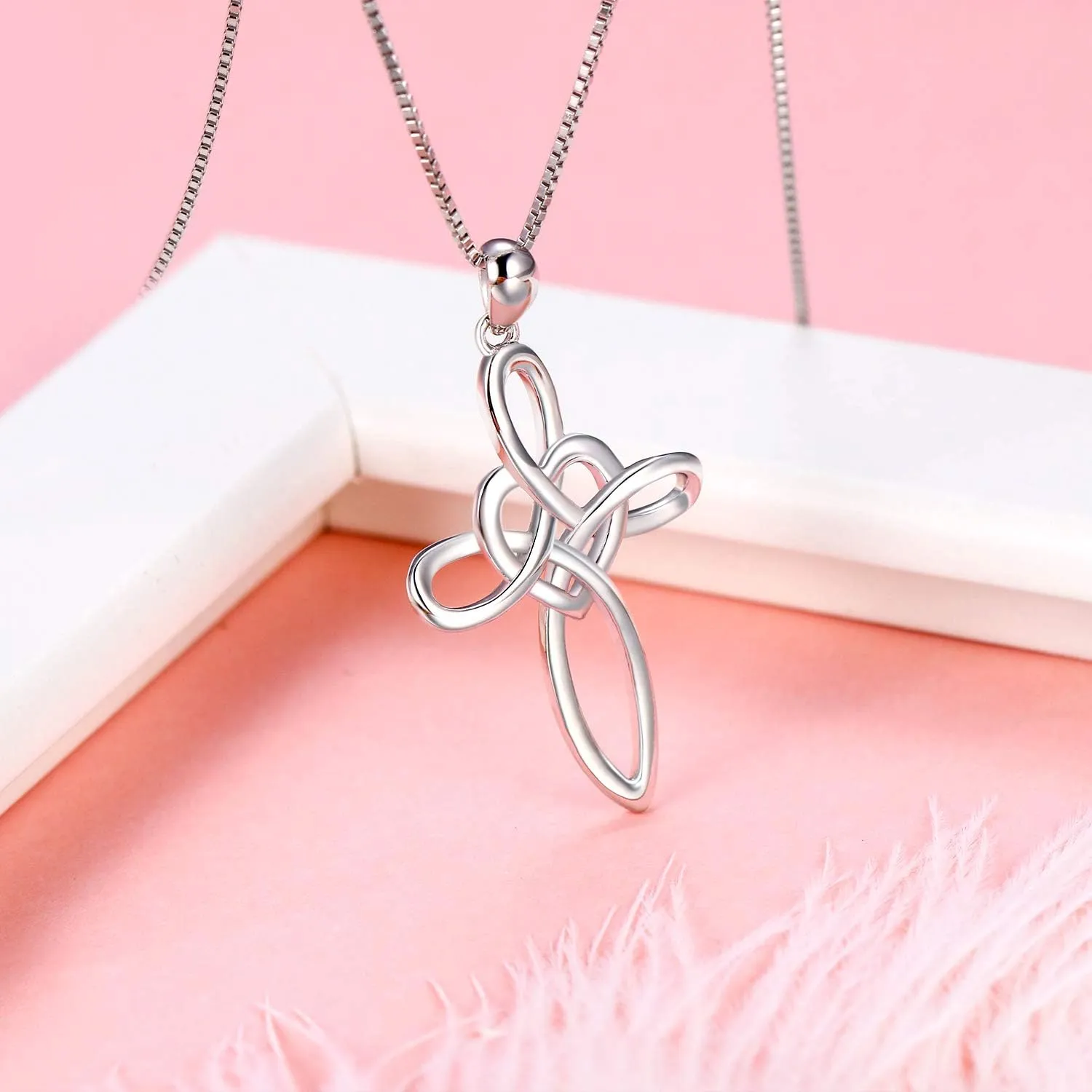 FANZE Women's 925 Sterling Silver Irish Celtic Knot Triquetra Trinity Knot Timeless Geometric Pendant Necklace