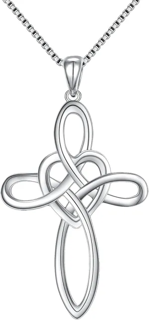 FANZE Women's 925 Sterling Silver Irish Celtic Knot Triquetra Trinity Knot Timeless Geometric Pendant Necklace