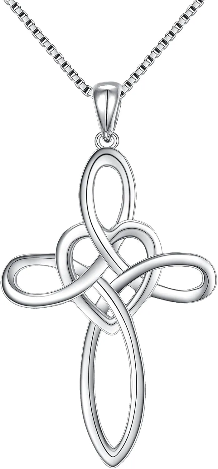 FANZE Women's 925 Sterling Silver Irish Celtic Knot Triquetra Trinity Knot Timeless Geometric Pendant Necklace