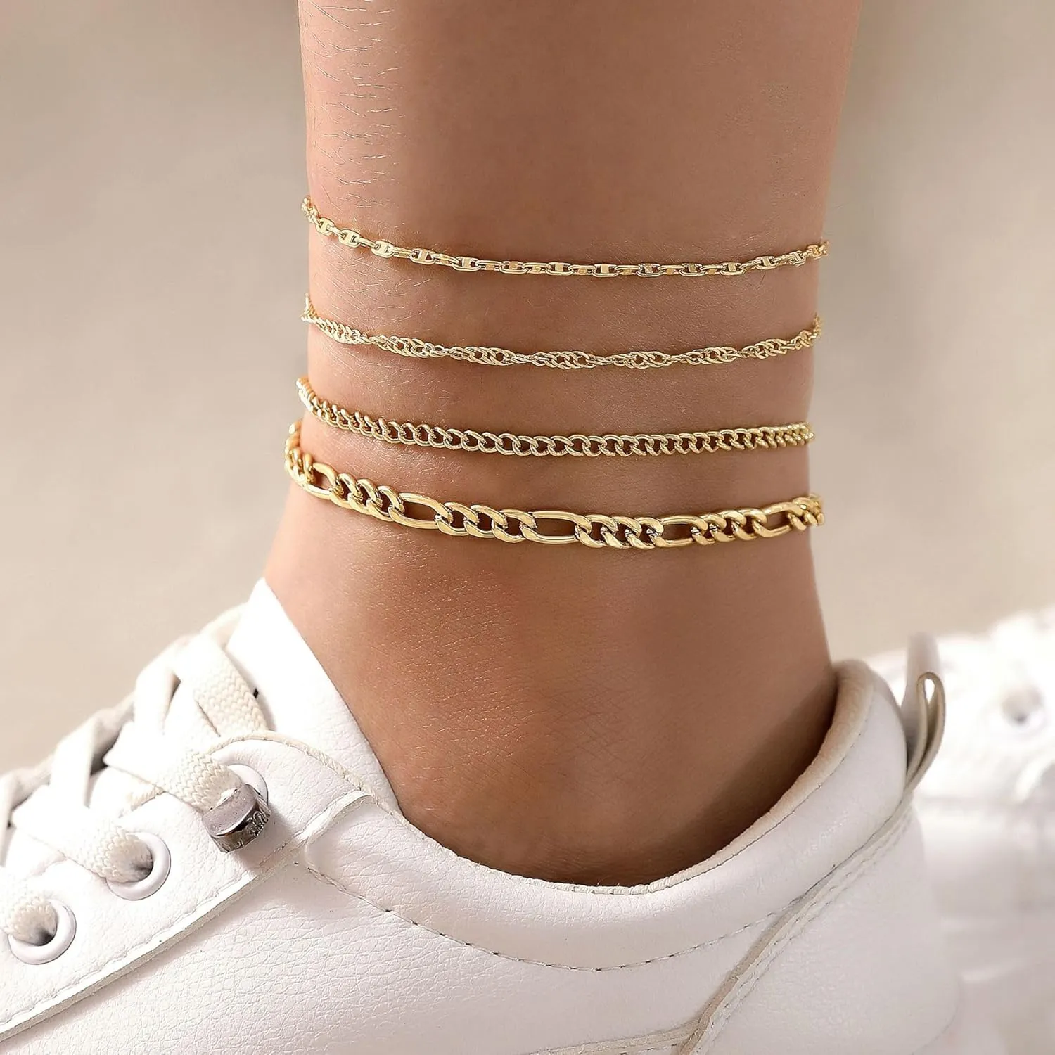 Fesciory 14K Gold Ankle Bracelets Sets For Women, Adjustable Layered Infinite Anklet, Summer Beach Butterfly Star Foot Chain Jewelry Gifts
