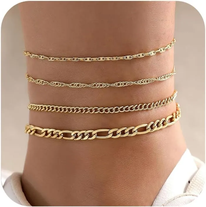 Fesciory 14K Gold Ankle Bracelets Sets For Women, Adjustable Layered Infinite Anklet, Summer Beach Butterfly Star Foot Chain Jewelry Gifts
