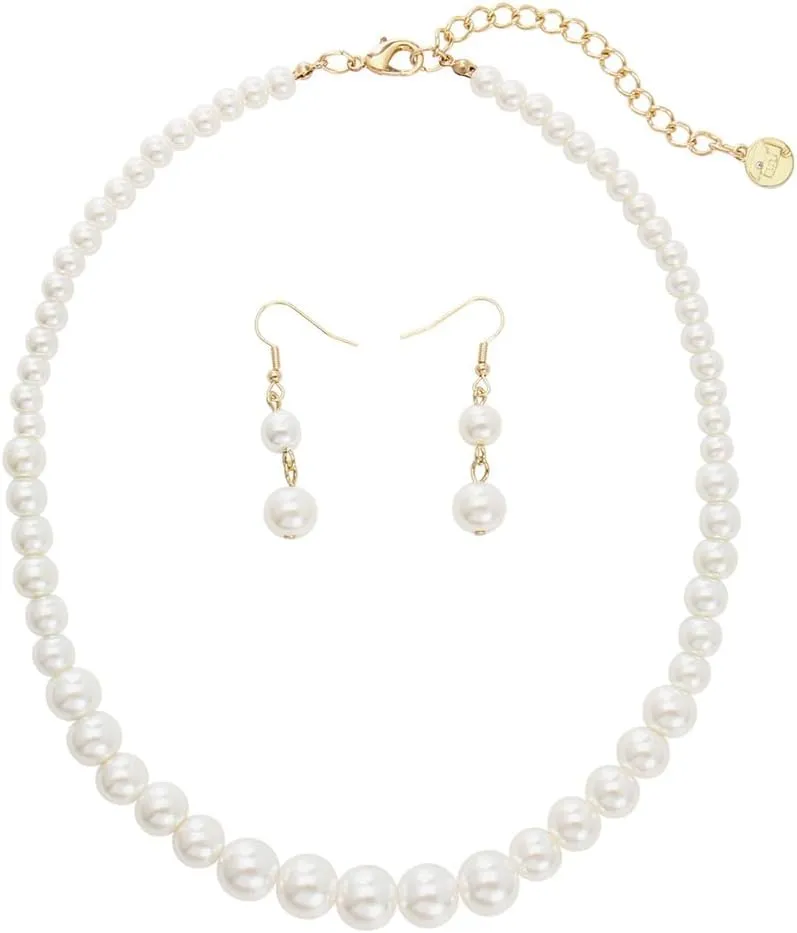 Firstmeet Vintage Imitation Pearl Choker Necklace Elegant Bridal Jewelry Set with Matching Earrings