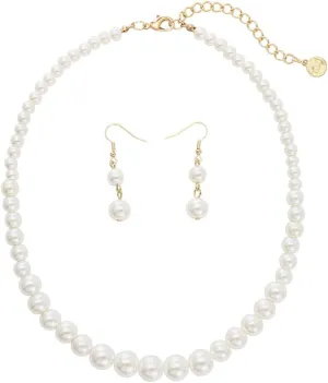Firstmeet Vintage Imitation Pearl Choker Necklace Elegant Bridal Jewelry Set with Matching Earrings