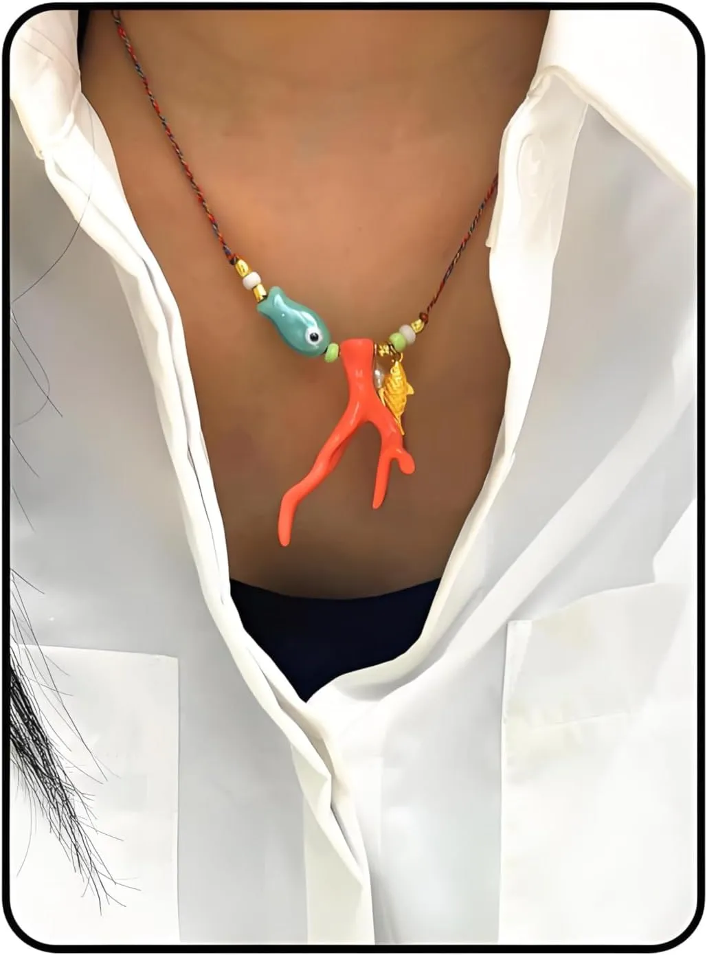 Fish Necklace, Y2k Pearl Beach Summer Pendant Necklaces Beachy Beaded Charm Non Tarnish Statement Dainty Colorful Adjustable Anniversary Holiday Jewelry Gift