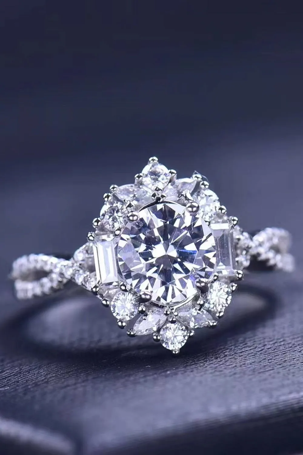 Floral 2 Carat Moissanite Crisscross Ring