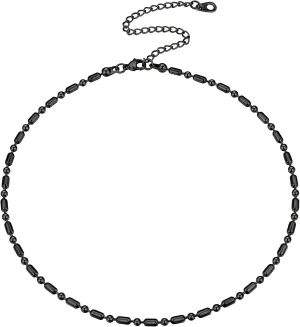 FOCALOOK Choker Necklace for Women Dainty 14K Gold Plated Double Layered Necklace Silver Black Metal Satellite Beaded Boho Choker Chain