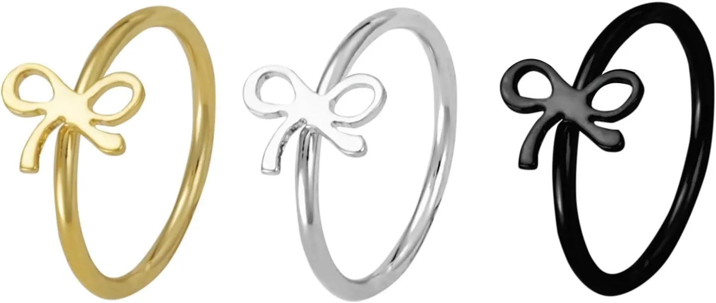 Forbidden Body Jewelry Set of 3 Nose Hoops or Cartilage Rings: 20g 8mm IP Plated Surgical Steel Bow Design Rings