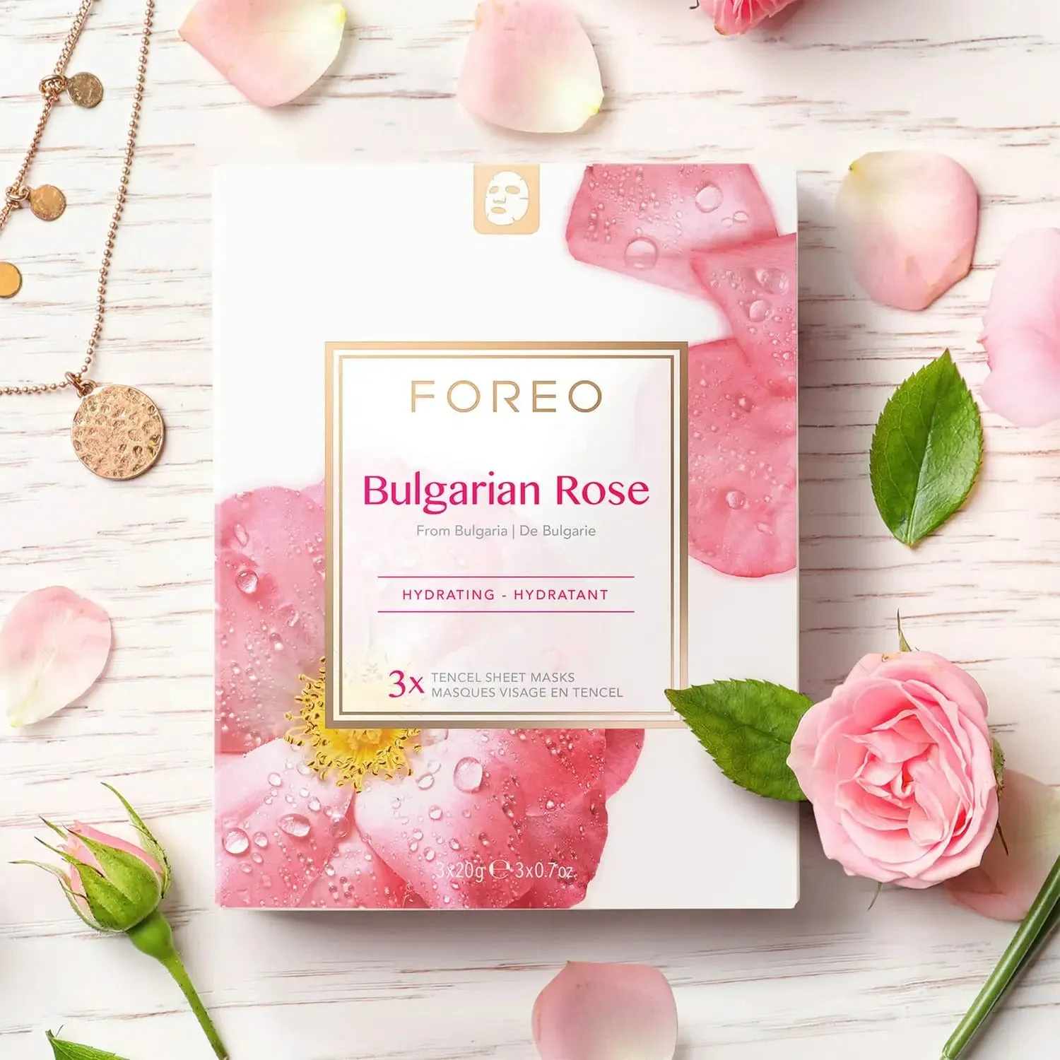 Foreo Farm to Face Bulgarian Rose Moisture-Boosting Sheet Face Mask (3 Pack)