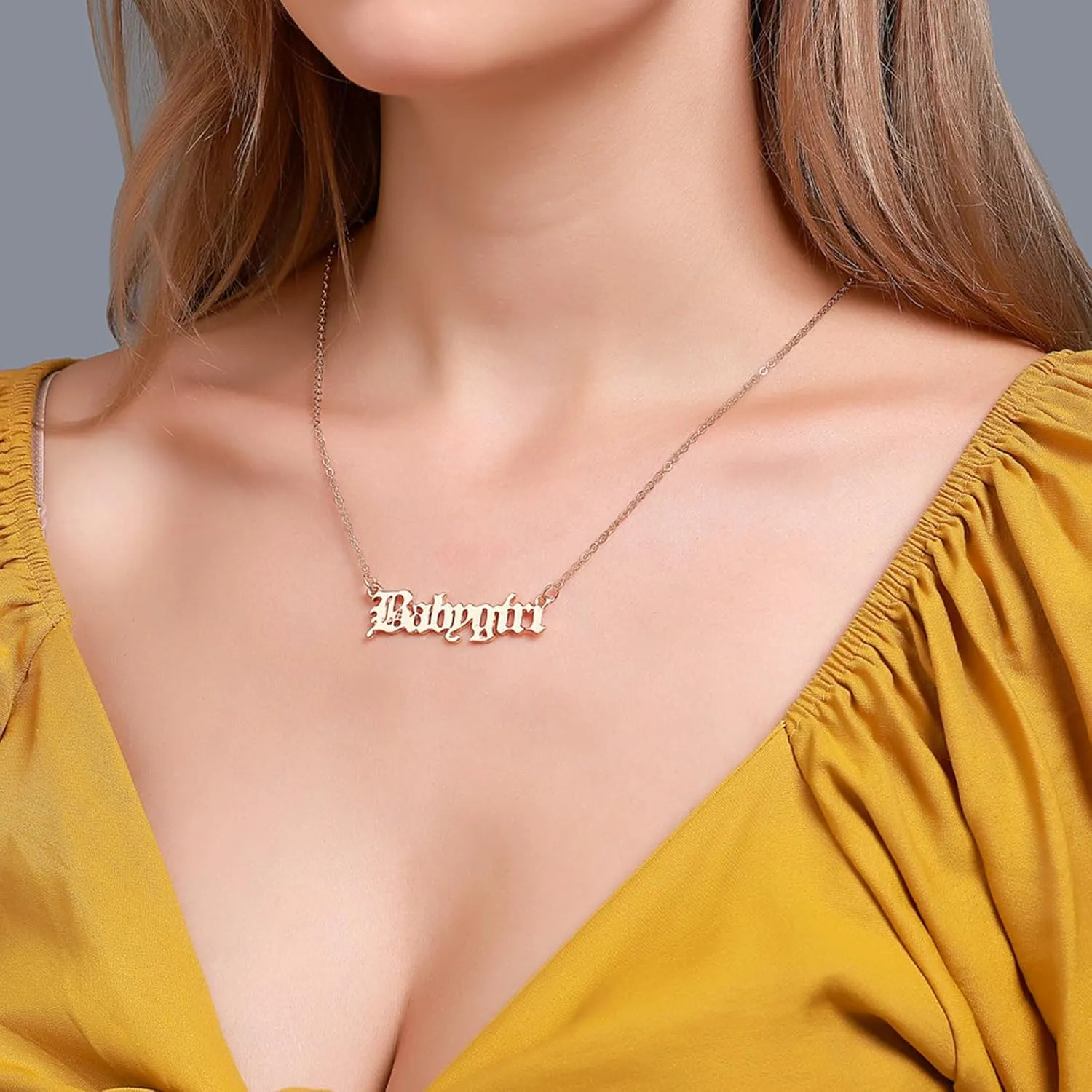 FORUBUS Elegant Old English Font Babygirl Pendant Necklace - Clavicle Chain Necklaces Jewelry for Women