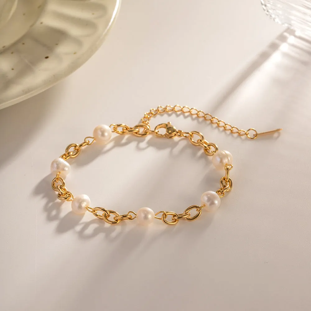 Freshwater Pearl Bracelet for Women – Cute Six-Pearl Stainless Steel Jewelry