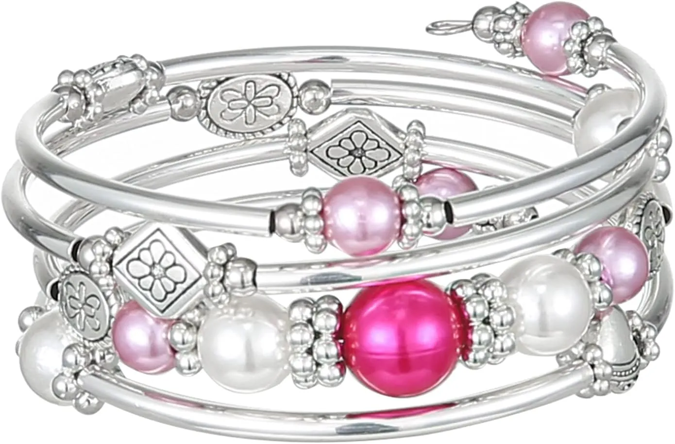 FULU AUTUMN Beaded Bangle Bracelets for Women Silver Wrap Bangles Bracelet Womens Costume Jewelry Fashion Gift