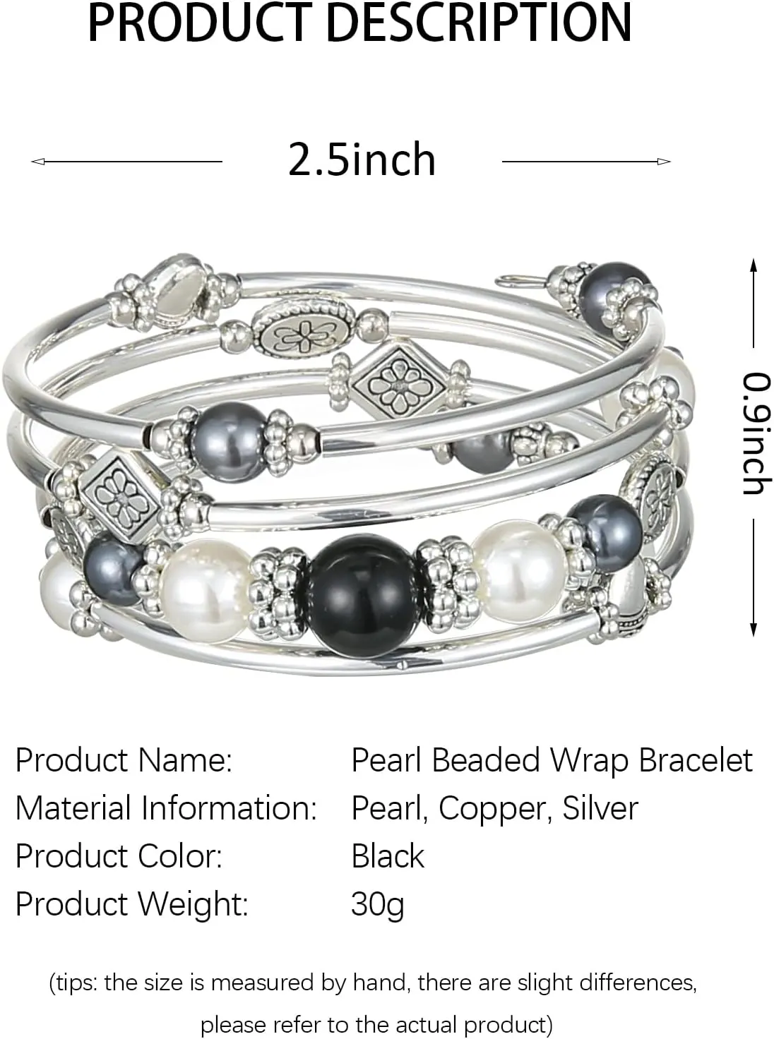 FULU AUTUMN Beaded Bangle Bracelets for Women Silver Wrap Bangles Bracelet Womens Costume Jewelry Fashion Gift