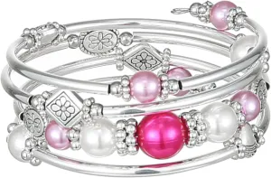 FULU AUTUMN Beaded Bangle Bracelets for Women Silver Wrap Bangles Bracelet Womens Costume Jewelry Fashion Gift