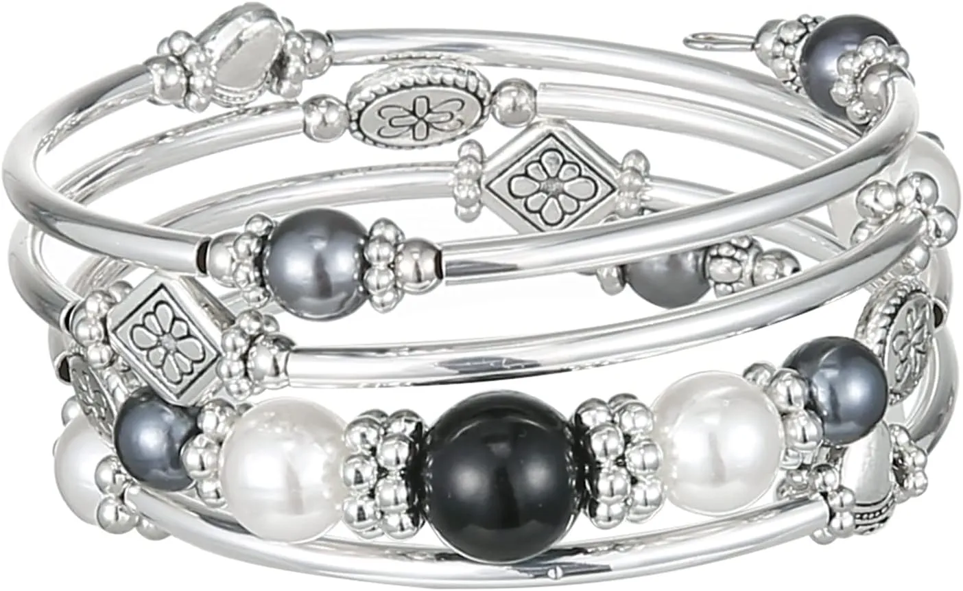 FULU AUTUMN Beaded Bangle Bracelets for Women Silver Wrap Bangles Bracelet Womens Costume Jewelry Fashion Gift