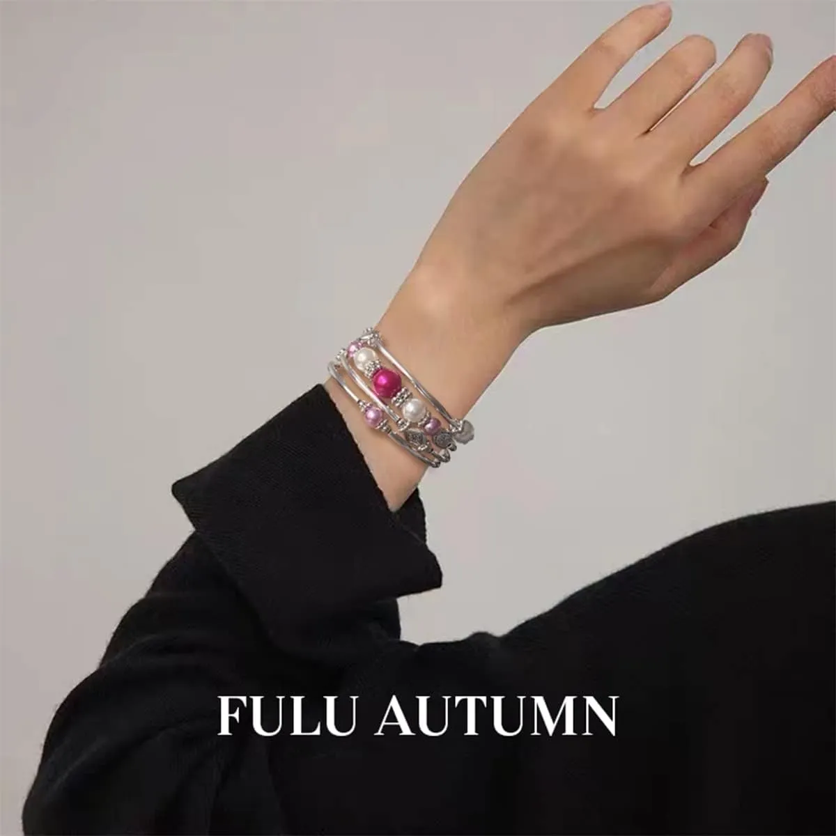 FULU AUTUMN Beaded Bangle Bracelets for Women Silver Wrap Bangles Bracelet Womens Costume Jewelry Fashion Gift