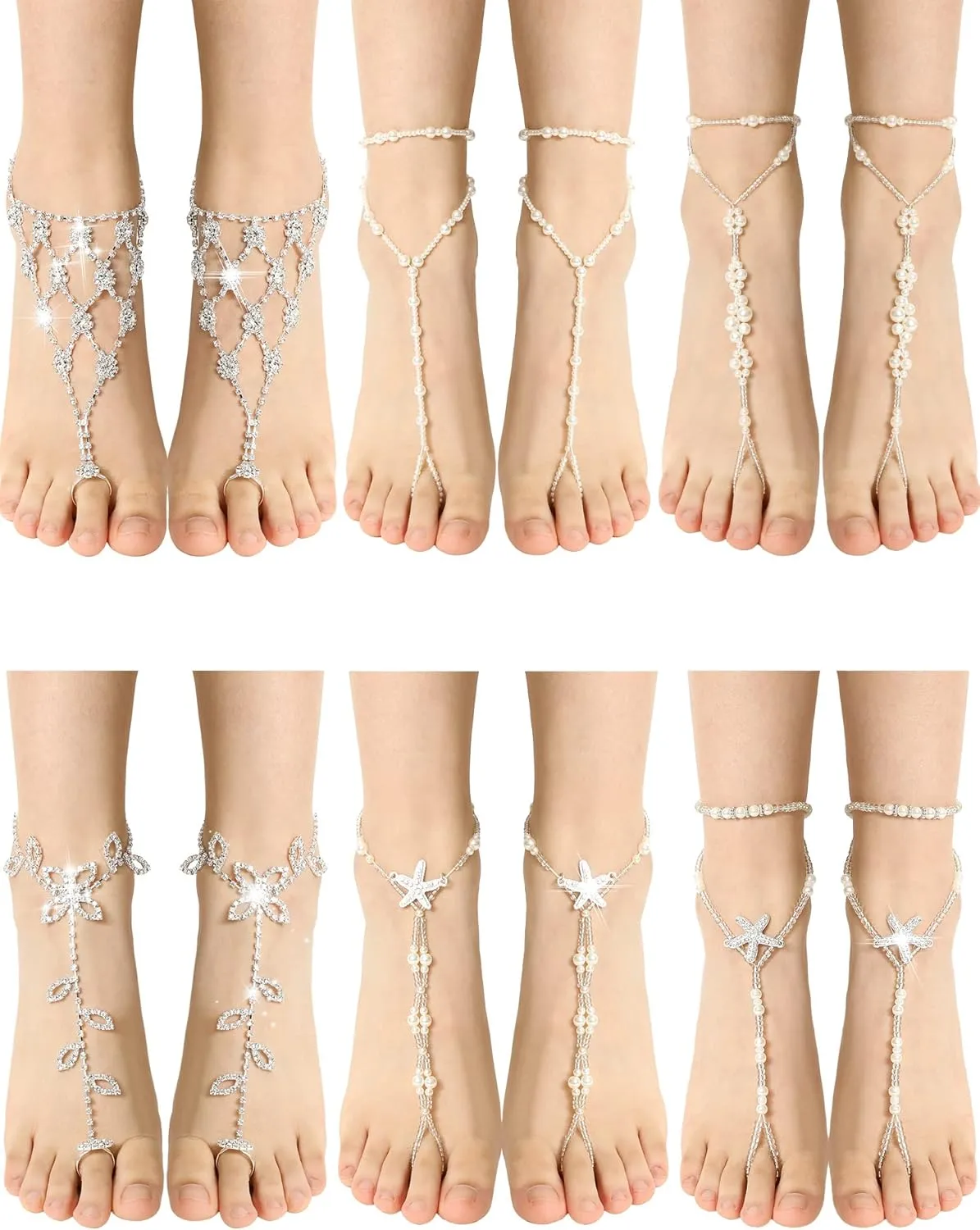 Fumete 12 Pcs Beach Barefoot Sandals Foot Jewelry Anklet Beach Wedding Foot Jewelry Toe Ring Anklet Bracelet Anklet Chain for Women