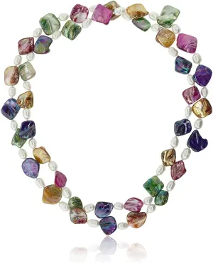 Gem Stone King 46 Inch MultiColor Cultured Freshwater Pearl and Simulated Shell Pearls Necklace For Women