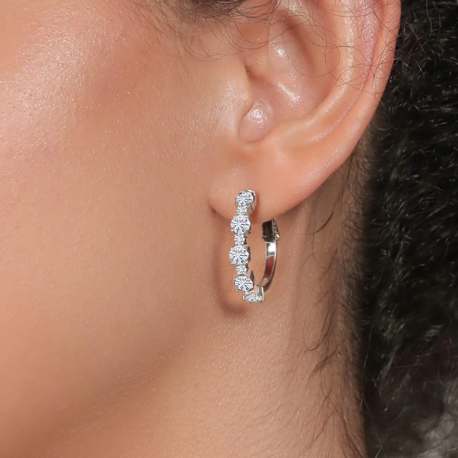 Gem Stone King 925 Sterling Silver Gemstone Birthstone and Lab Grown Diamond Hoop Earrings for Women | Round Cut 4MM and 1.9MM Stones | 1 Inch Diameter Hoops | Fine Jewelry for Her Mom Wife Women
