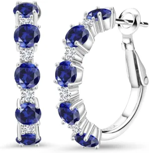 Gem Stone King 925 Sterling Silver Gemstone Birthstone and White Moissanite Hoop Earrings for Women | Round Cut 4MM and 1.9MM Stones | 1 Inch Diameter Hoops | Fine Jewelry for Her Mom Wife Women