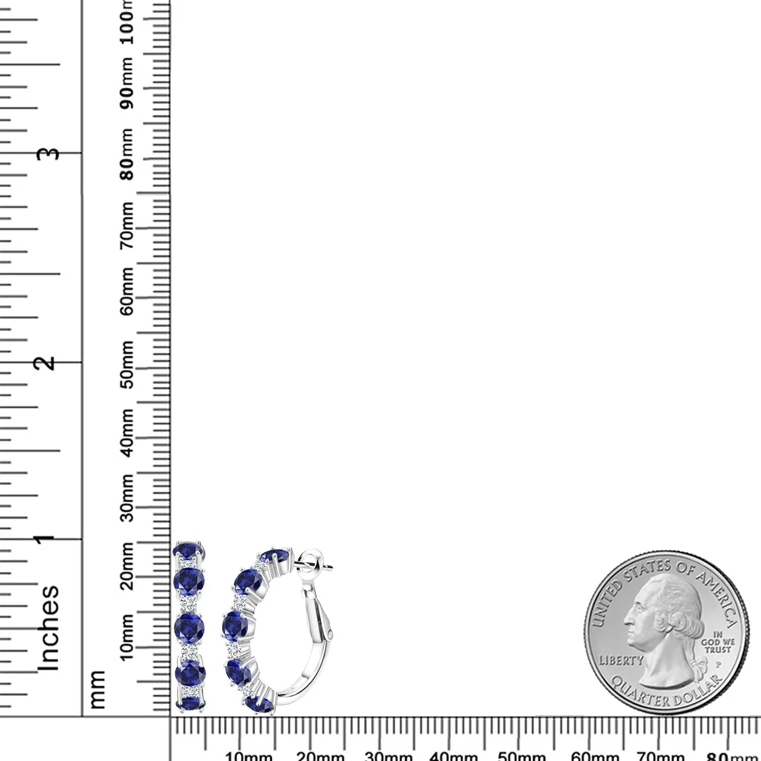 Gem Stone King 925 Sterling Silver Gemstone Birthstone and White Moissanite Hoop Earrings for Women | Round Cut 4MM and 1.9MM Stones | 1 Inch Diameter Hoops | Fine Jewelry for Her Mom Wife Women
