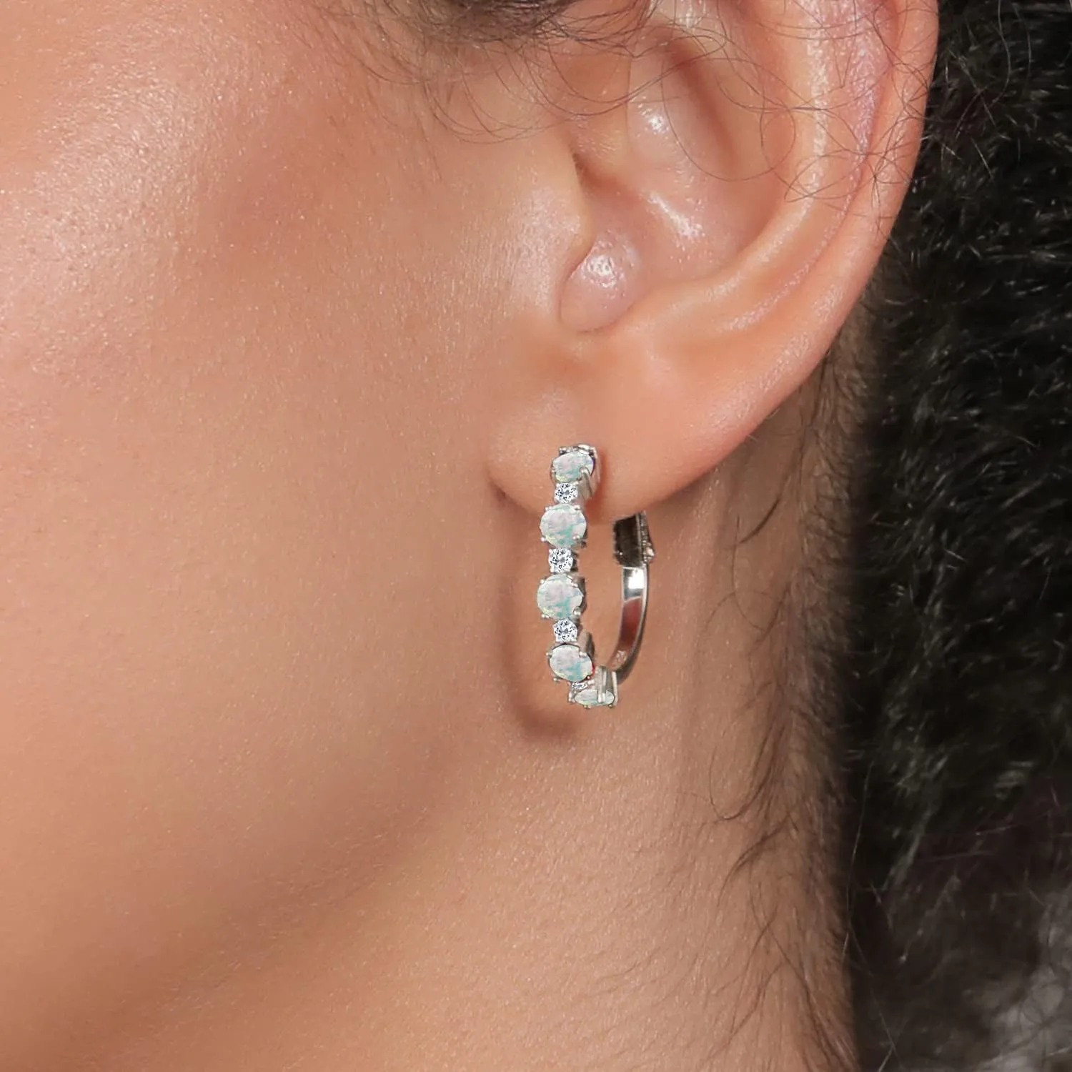 Gem Stone King 925 Sterling Silver Gemstone Birthstone and White Topaz Hoop Earrings for Women | Round Cut 4MM and 1.9MM Stones | 1 Inch Diameter Hoops | Fine Jewelry for Her Mom Wife Women