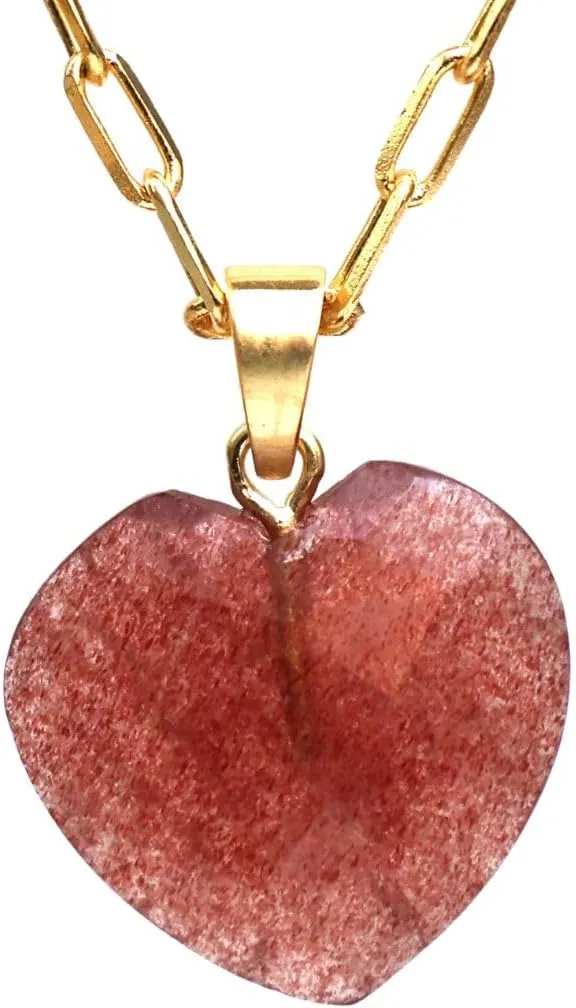Gempires Gemstone Faceted Heart Necklace Yellow Gold Plated Adjustable Paperclip Chain Elegant Layered Jewelry Healing Crystal Necklaces the Best Women Gifts