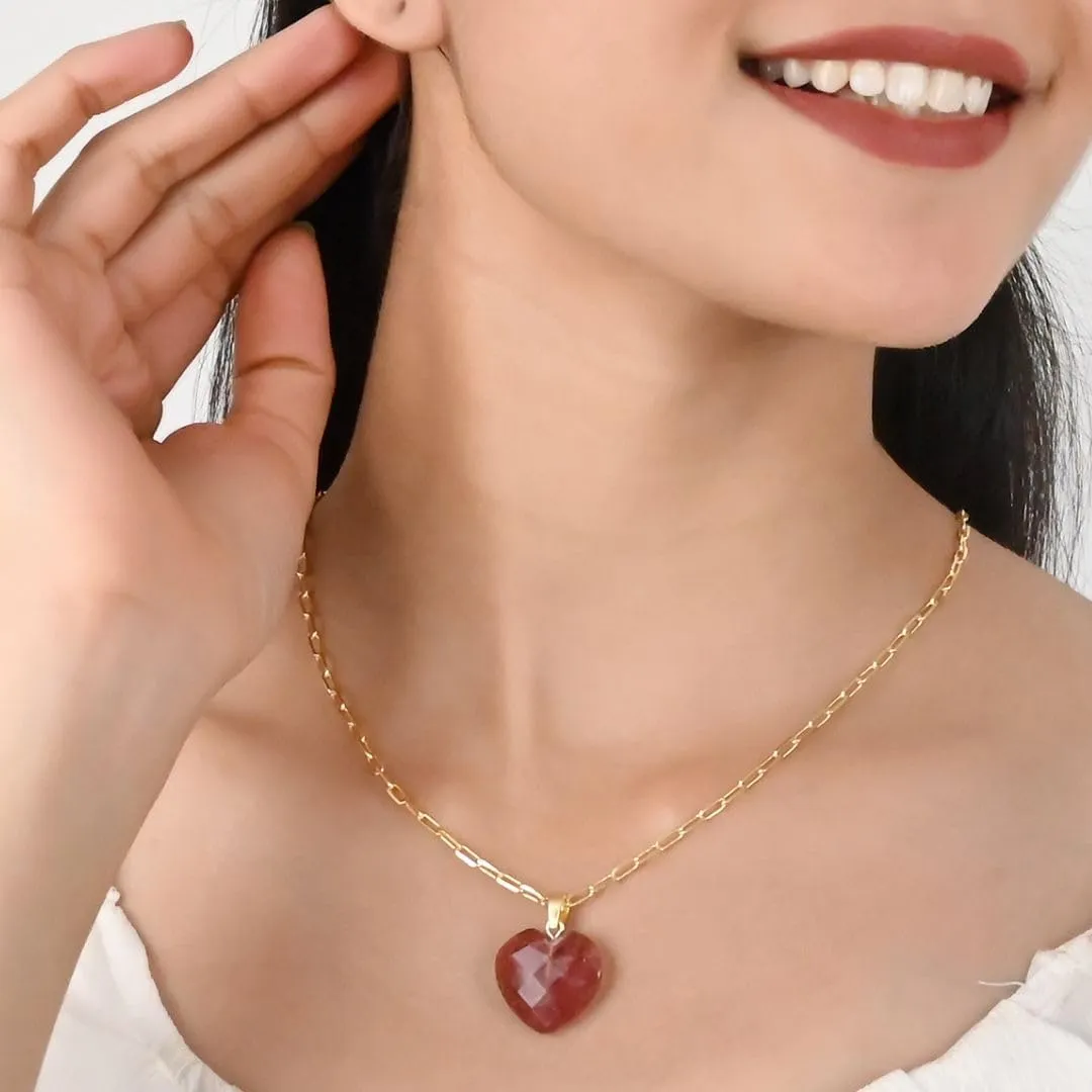 Gempires Gemstone Faceted Heart Necklace Yellow Gold Plated Adjustable Paperclip Chain Elegant Layered Jewelry Healing Crystal Necklaces the Best Women Gifts