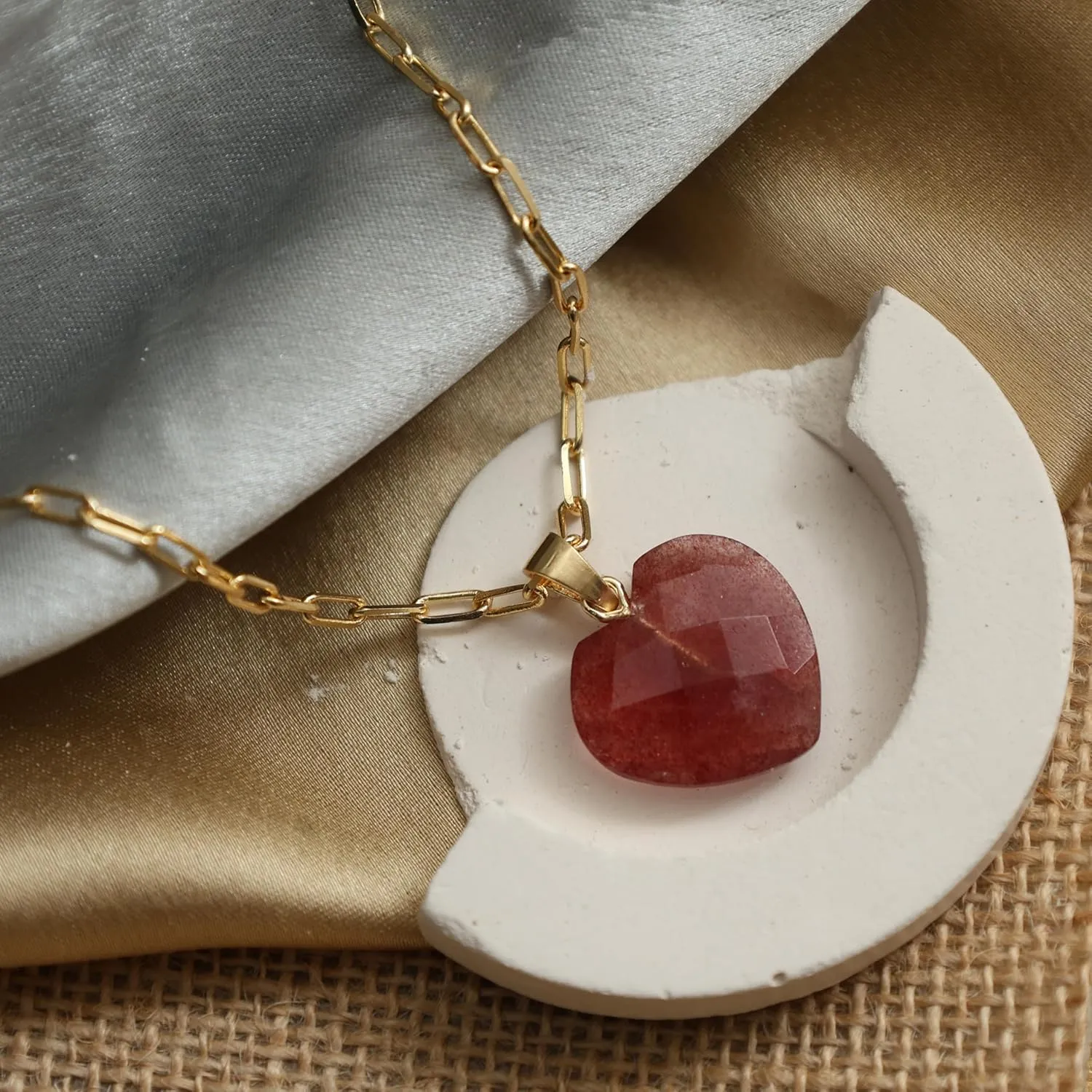 Gempires Gemstone Faceted Heart Necklace Yellow Gold Plated Adjustable Paperclip Chain Elegant Layered Jewelry Healing Crystal Necklaces the Best Women Gifts