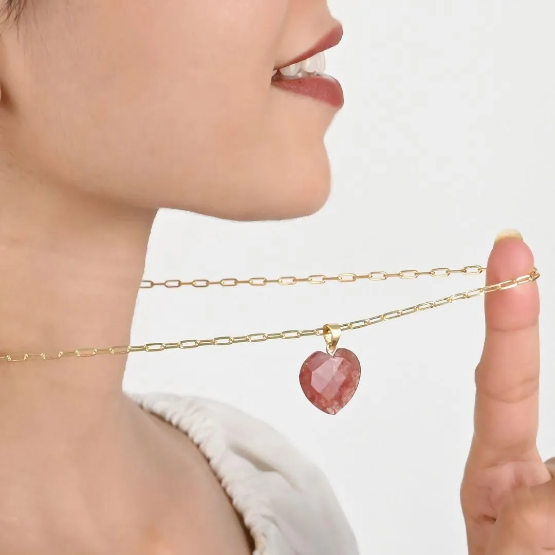 Gempires Gemstone Faceted Heart Necklace Yellow Gold Plated Adjustable Paperclip Chain Elegant Layered Jewelry Healing Crystal Necklaces the Best Women Gifts