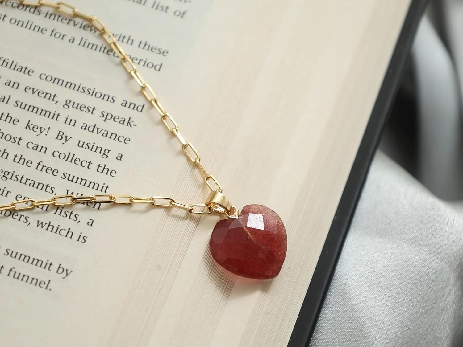 Gempires Gemstone Faceted Heart Necklace Yellow Gold Plated Adjustable Paperclip Chain Elegant Layered Jewelry Healing Crystal Necklaces the Best Women Gifts