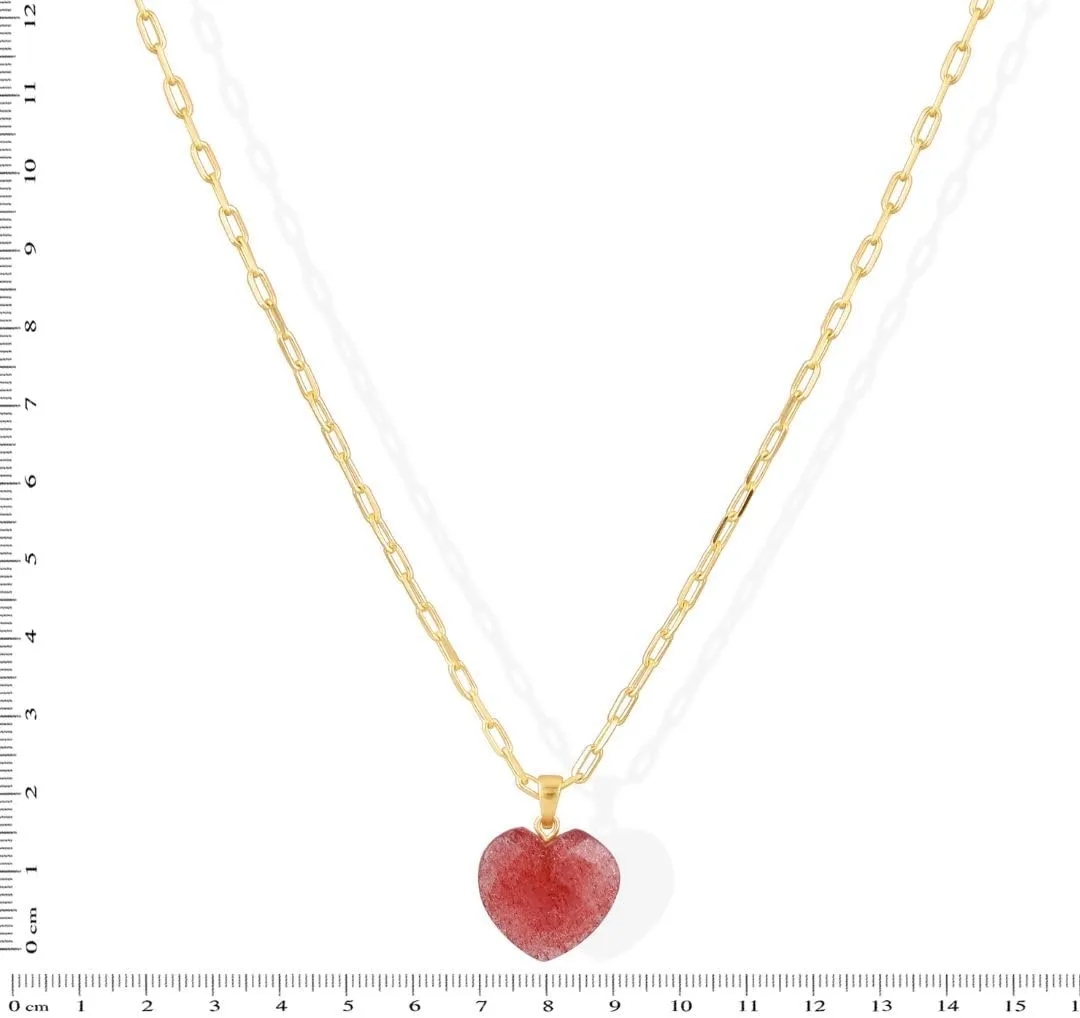 Gempires Gemstone Faceted Heart Necklace Yellow Gold Plated Adjustable Paperclip Chain Elegant Layered Jewelry Healing Crystal Necklaces the Best Women Gifts