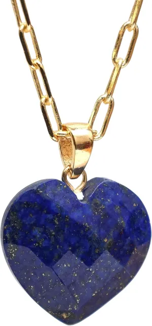 Gempires Gemstone Faceted Heart Necklace Yellow Gold Plated Adjustable Paperclip Chain Elegant Layered Jewelry Healing Crystal Necklaces the Best Women Gifts