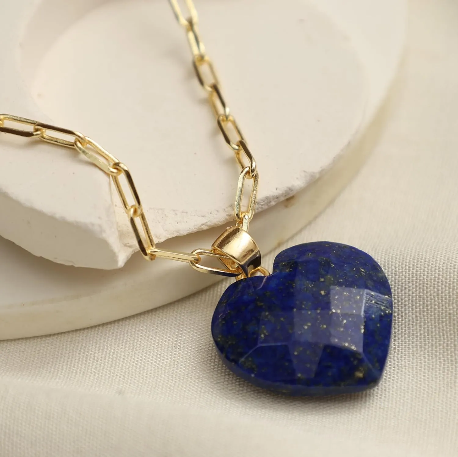 Gempires Gemstone Faceted Heart Necklace Yellow Gold Plated Adjustable Paperclip Chain Elegant Layered Jewelry Healing Crystal Necklaces the Best Women Gifts