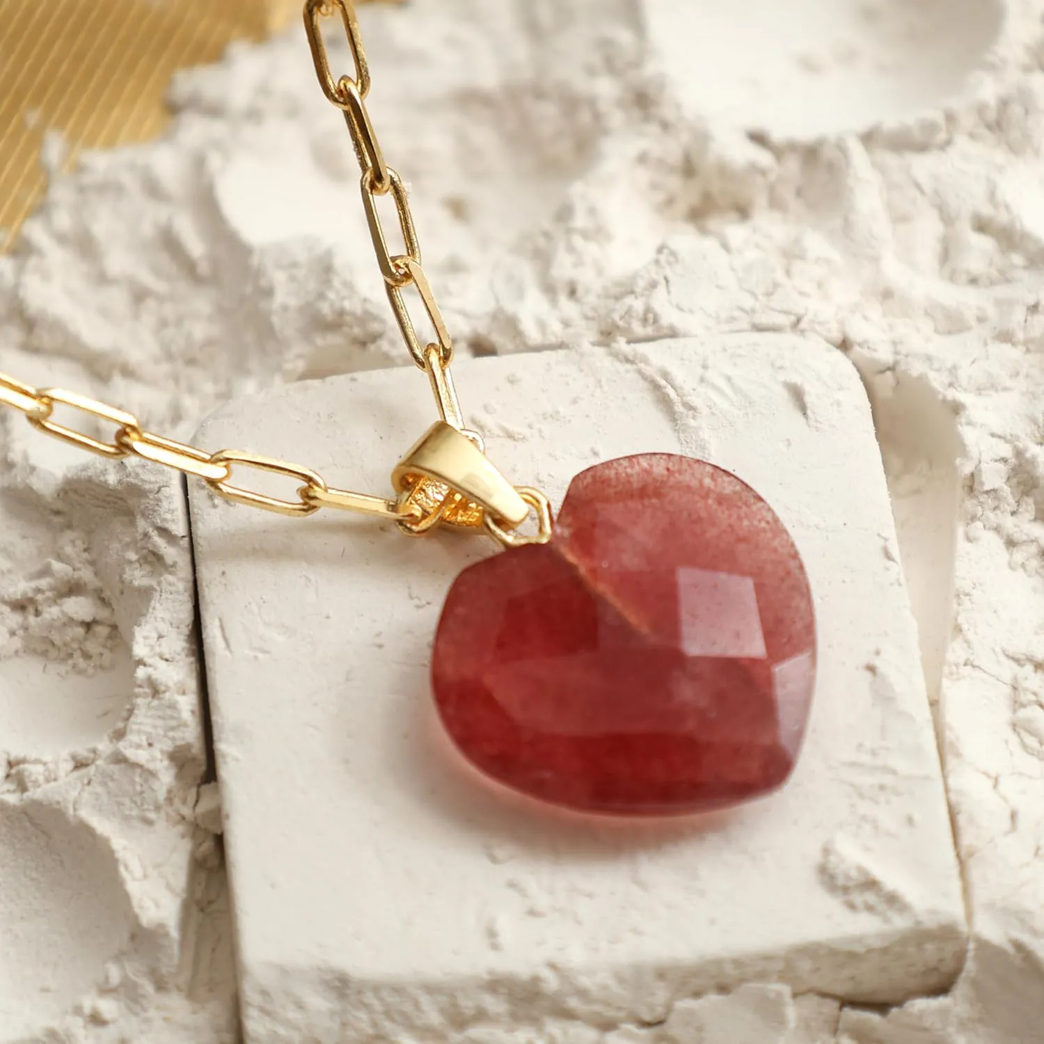 Gempires Gemstone Faceted Heart Necklace Yellow Gold Plated Adjustable Paperclip Chain Elegant Layered Jewelry Healing Crystal Necklaces the Best Women Gifts
