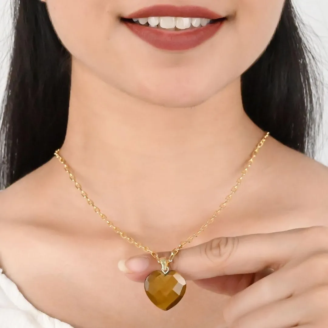 Gempires Gemstone Faceted Heart Necklace Yellow Gold Plated Adjustable Paperclip Chain Elegant Layered Jewelry Healing Crystal Necklaces the Best Women Gifts