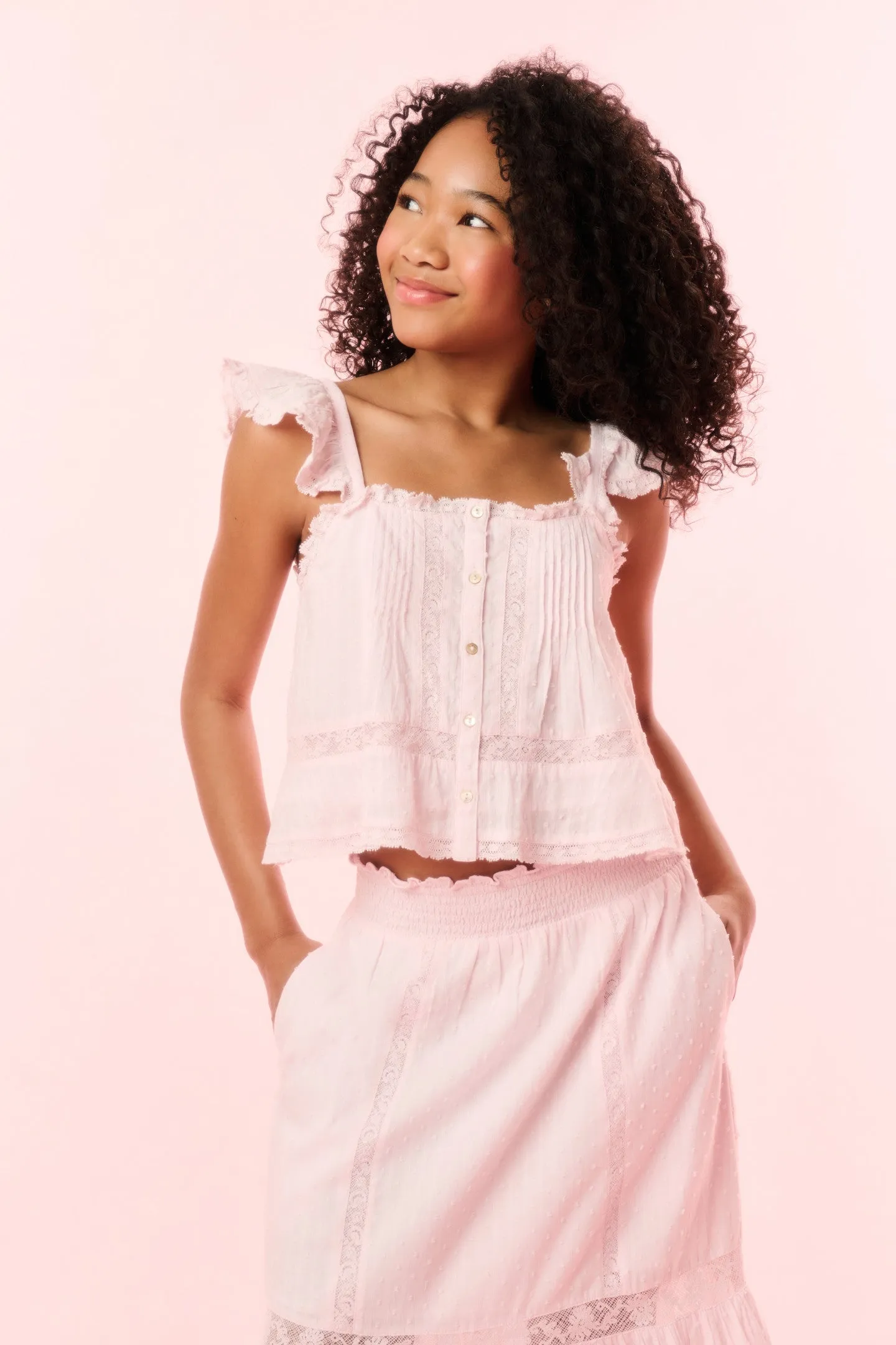 Girls Norabel Cotton Lace-Trimmed Top