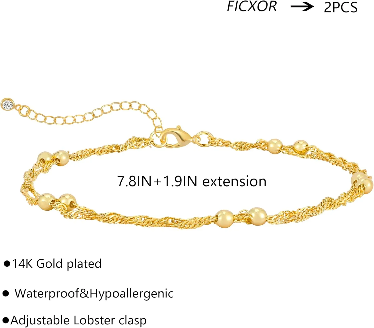 Gold Ankle Bracelets for Women,Dainty 14K Gold Plated Anklets for Women Waterproof Herringbone Beaded Satellite Anklets Set Layered Anklet Bracelets for Women Gold Jewelry Gift