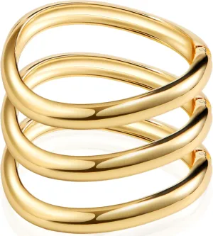 Gold Bangles Bracelets Set for Women Gold Polished Chunky Bangle Trendy Wide Chunky Cuff Bangle Jewelry Gift 3 Pcs