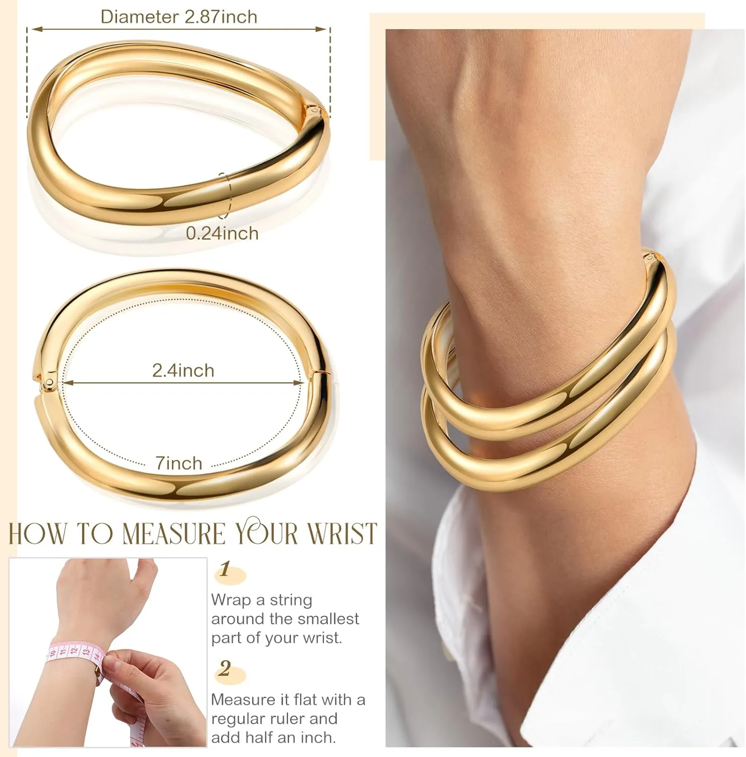 Gold Bangles Bracelets Set for Women Gold Polished Chunky Bangle Trendy Wide Chunky Cuff Bangle Jewelry Gift 3 Pcs