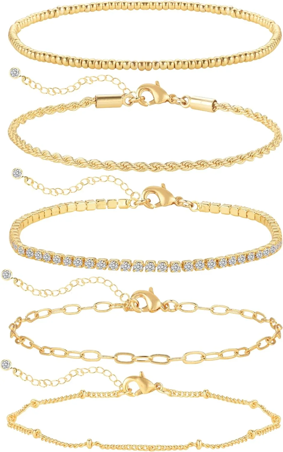 Gold Bracelets for Women, Dainty 14K Gold Plated Bracelet Stack Tennis Thin Bracelets, Trendy Stackable Bracelets, Golden Jewelry Set Link Bracelet Pack, Fashion Jewelry Pack for Women